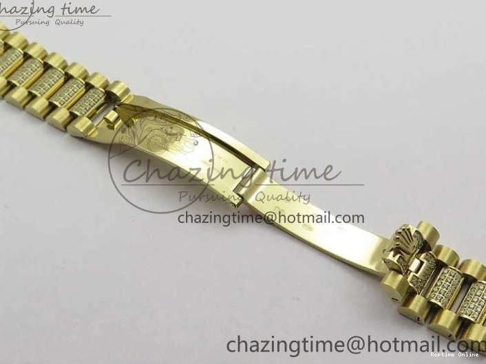0212 DailyWear Day-Date 36mm 128235 YG Crystal BP Best Edition Silver Crystal Marker Dial on YG President Bracelet A 2676